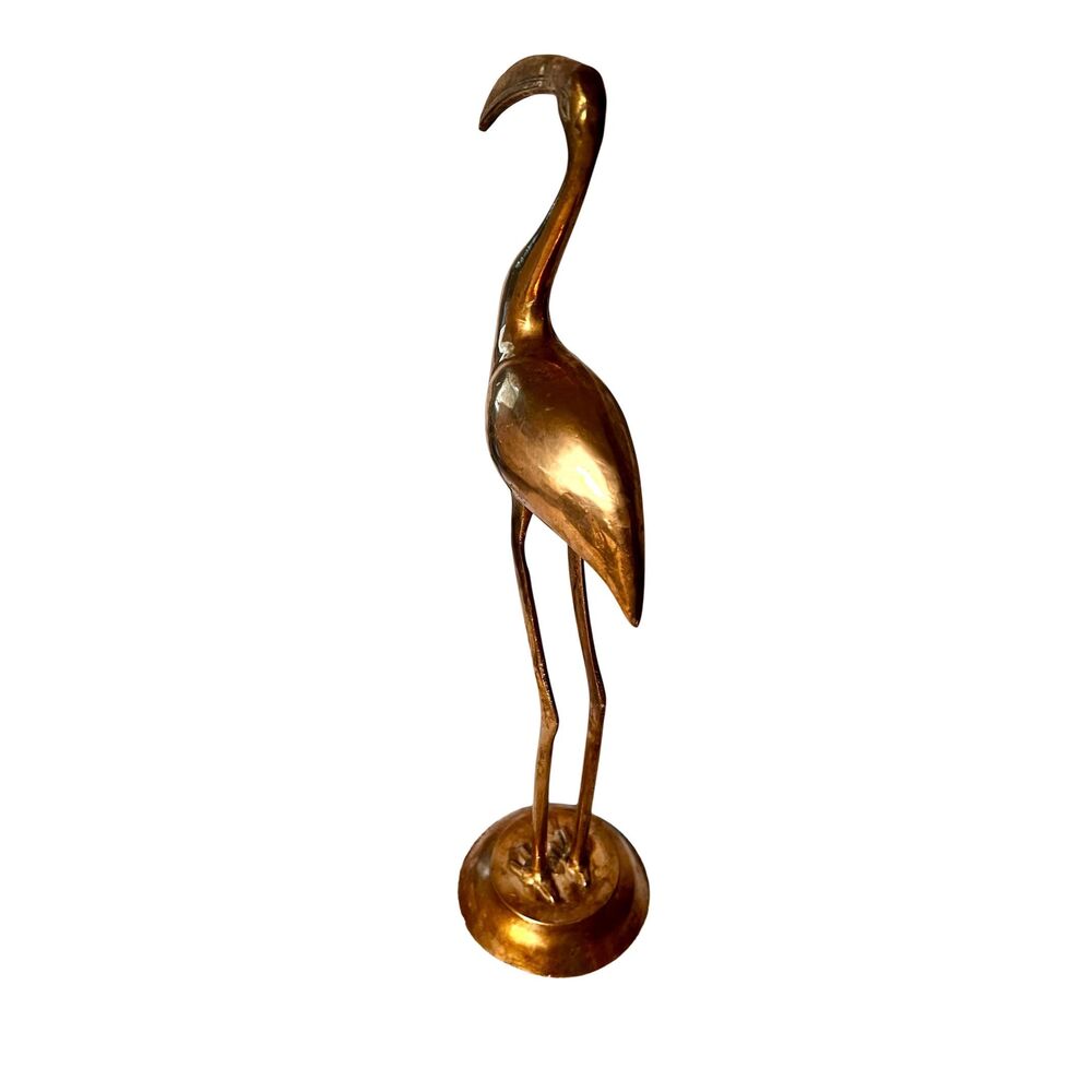 Vintage MCM Solid Brass Etched Crane Bird Figurine Heron Sculpture - Picture 7 of 10